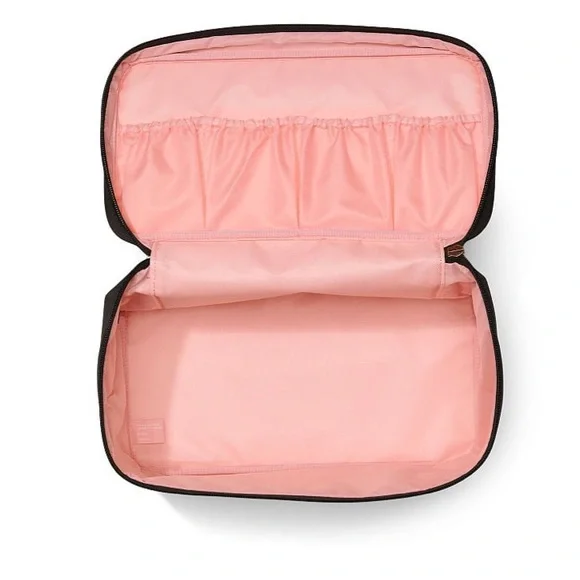 NWT Victoria's Secret Travel Case Bag Black Satin Gold Logo - Picture 4 of 7